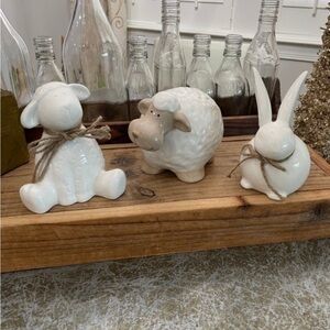 FARMHOUSE SPRING EASTER CERAMIC BABY SHEEP/LAMB / & BUNNY